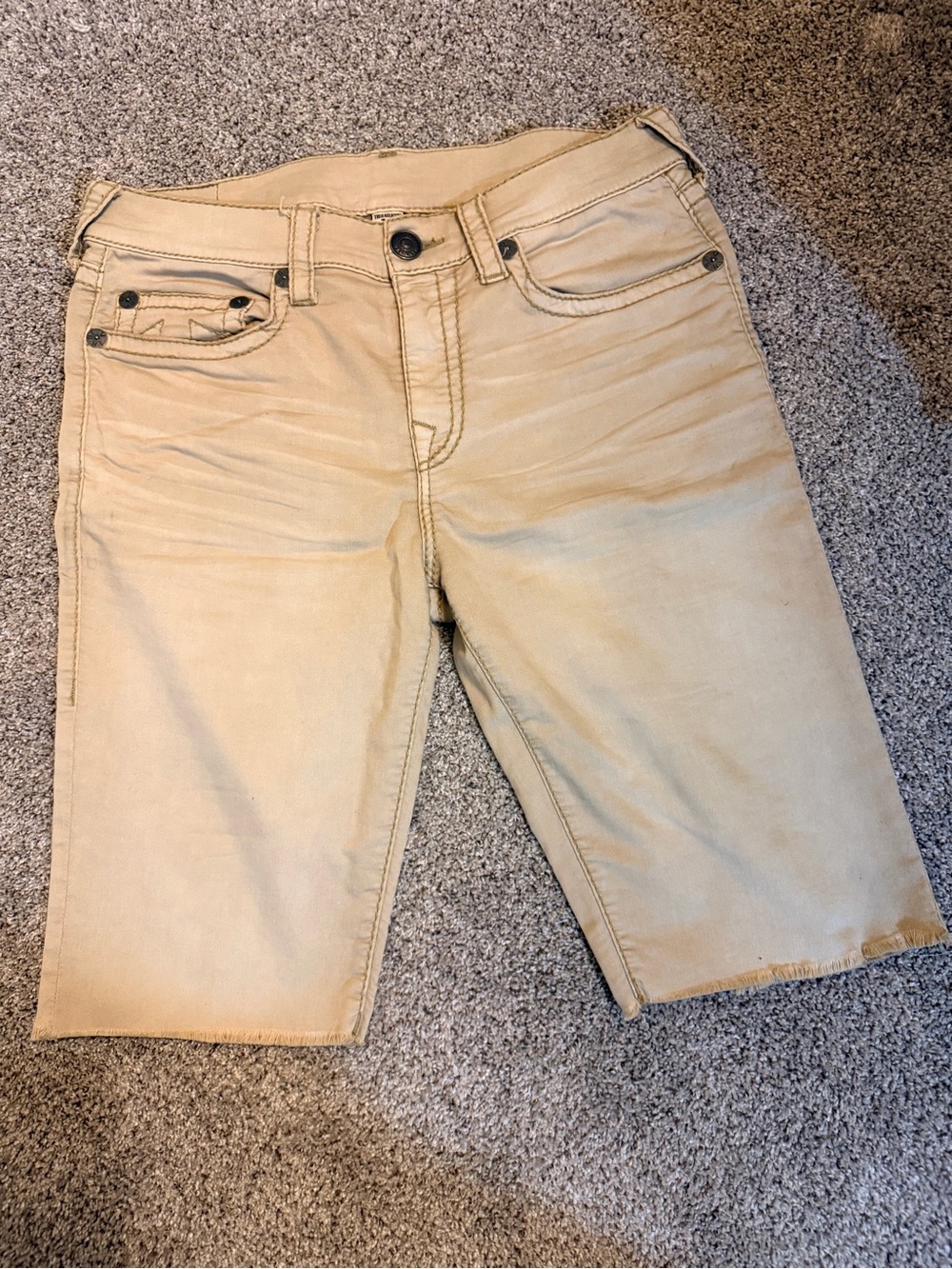True Religion Men's Khaki Cut-Off Denim Shorts